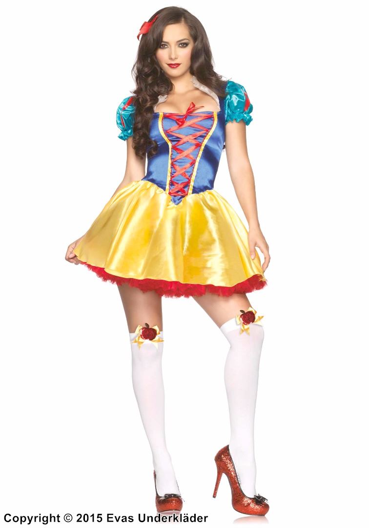 Snow White, costume dress, satin, lacing, puff sleeves